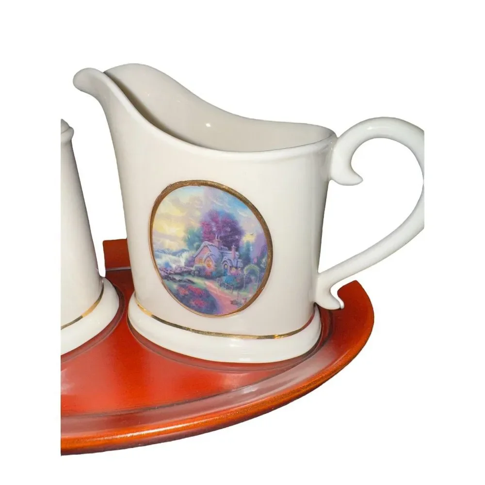 Thomas Kinkade Painter of Light Sugar & Creamer Porcelain Set New in Box